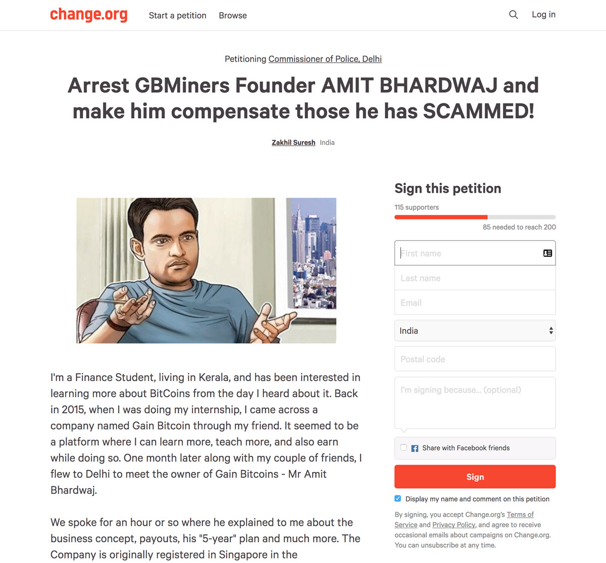 A Change.org petition against GainBitcoin and Bhardwaj