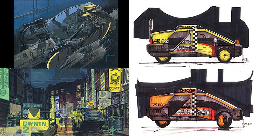 Some of Syd Mead’s designs and sketches for the Ridley Scott-directed Blade Runner.