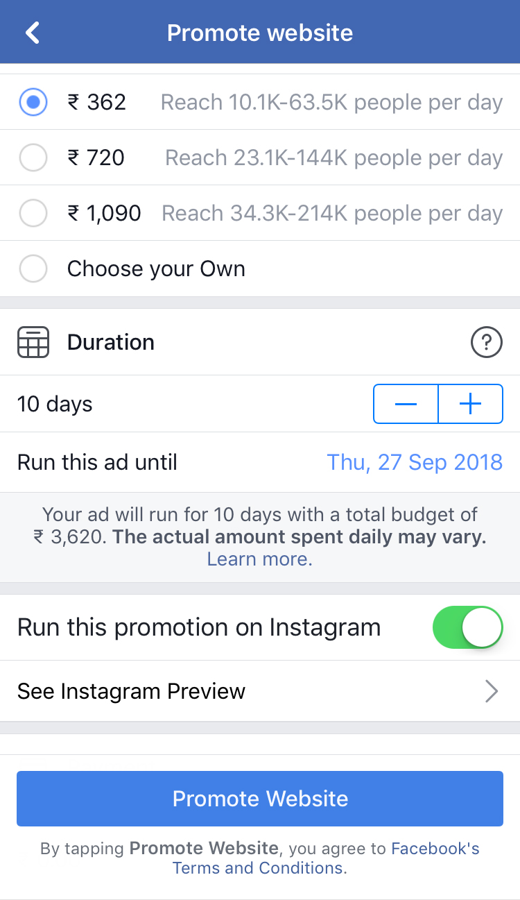 Facebook allows you to advertise on Instagram via the FB ad dashboard