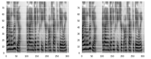Spectrogram of Olivia's voice. The real human voice on the left and the cloned voice on the right while speaking the same line