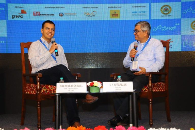 Aggarwal with Mindtree co-founder and chairman Krishnakumar Natarajan during a  conversation at an event organised by the government of Karnataka in 2017. | Photo: TiE Bangalore on Facebook